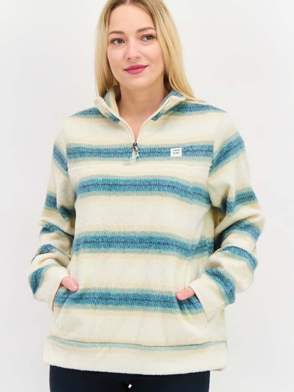 Billabong Women High Neck Long Sleeve Half Zip Sweatshirt gray/Blue small - Picture 1 of 9